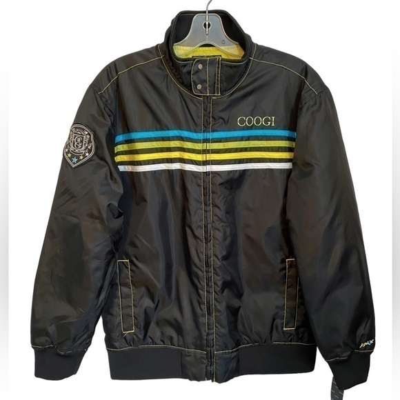 NWT Vintage Coogi Black and Neon  Stripes Windbreaker Ladies LG - Picture 1 of 15